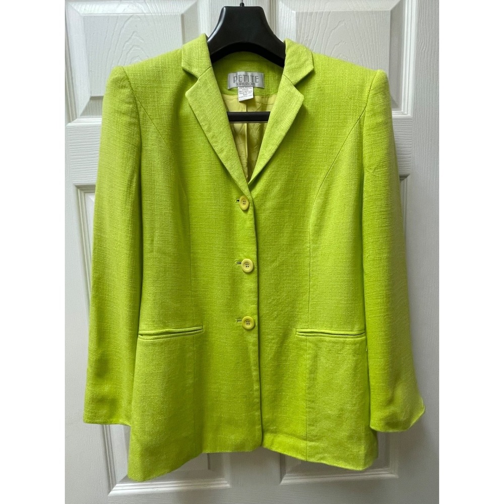 Vintage Petite Sophisticate Women's 10P Lime Green Blazer Rayon 80's - Picture 2 of 14